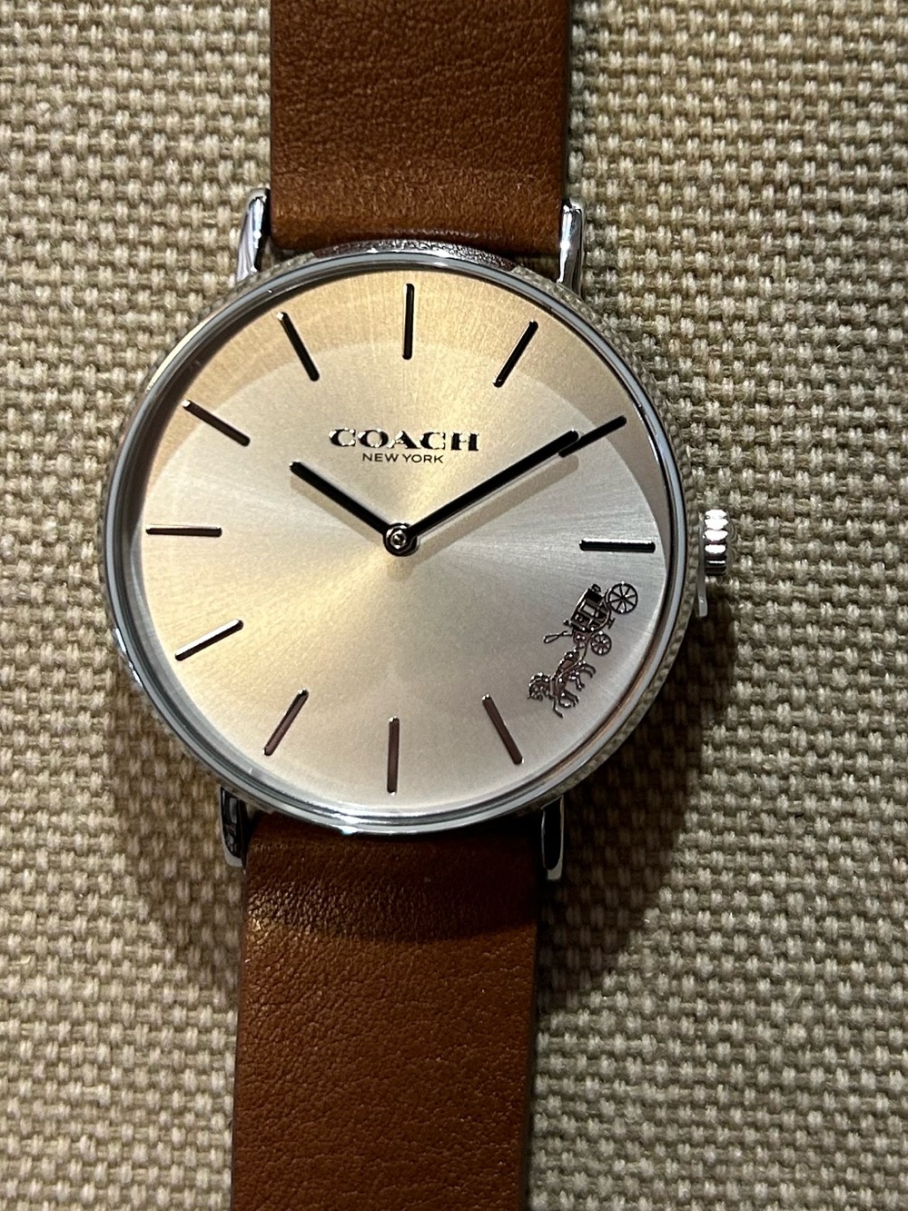 Coach Perry Watch With 36mm Silver Face & Brown Leather Band
